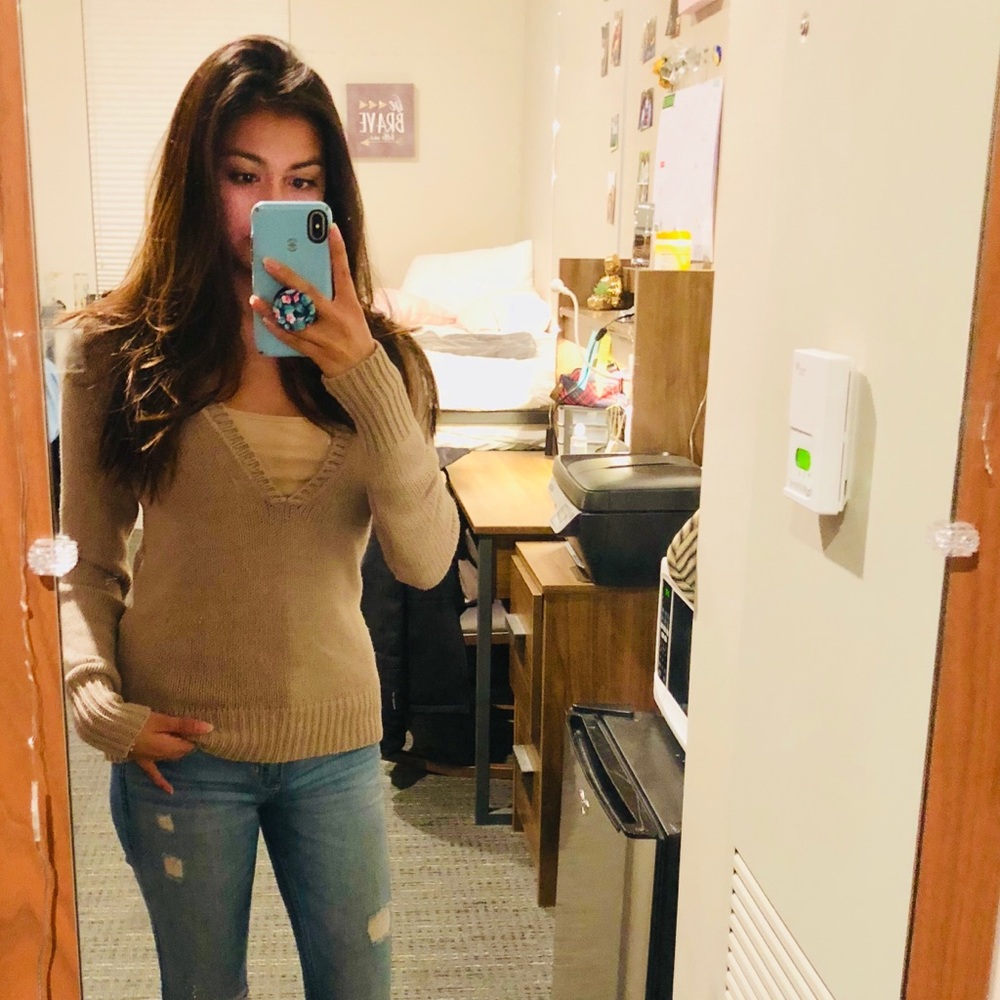 Camel V-Neck Sweater